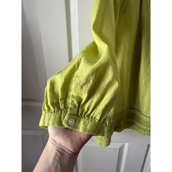 J. Jill Vintage Chartreuse Green Linen Blend Peasant Blouse Womens L Boho Top - Picture 5 of 7